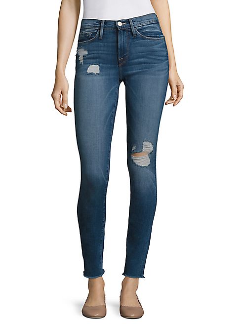 FRAME - Le Skinny De Jeanne Distressed Raw-Edge Jeans