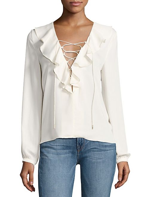 L'acadamie - Ruffled Lace-Up Blouse