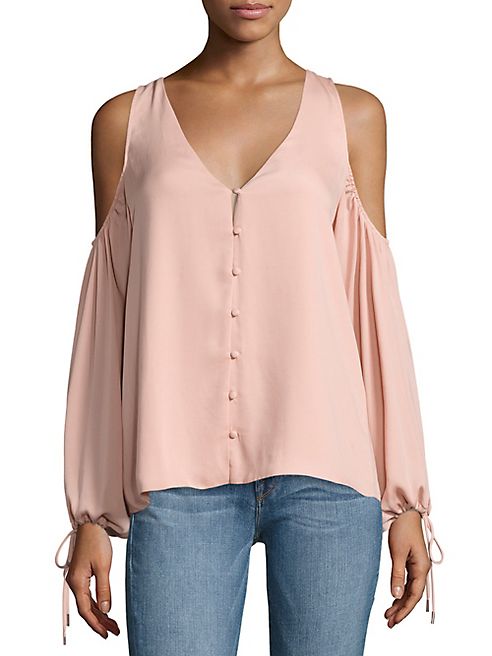 L'acadamie - V-Neck Shoulder Cutout Blouse