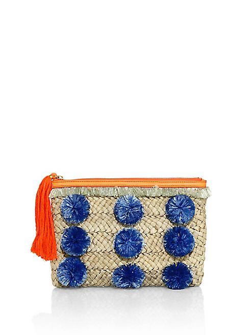 MILLY - Pom Pom Straw Clutch