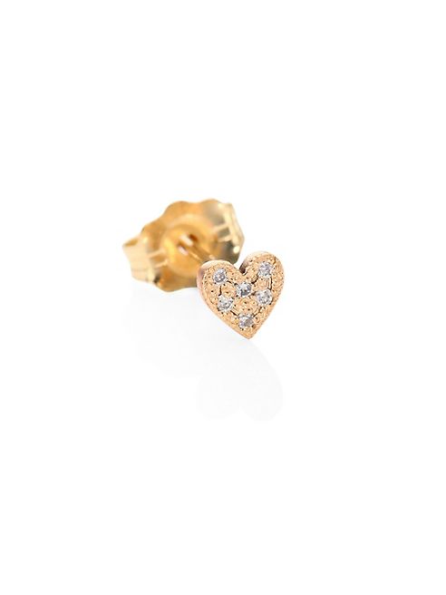 Zoe Chicco - Itty Bitty Heart Diamond & 14K Yellow Gold Single Stud Earrings