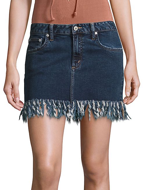 Tularosa - Aubrey Fringed Denim Mini Skirt