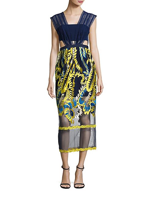 THREE FLOOR - Golden Globe Embroidered Midi Dress