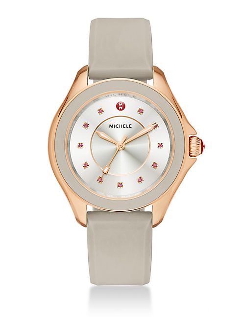 Michele Watches - Cape Topaz, Rose Goldtone Stainless Steel & Silicone Strap Watch/Taupe