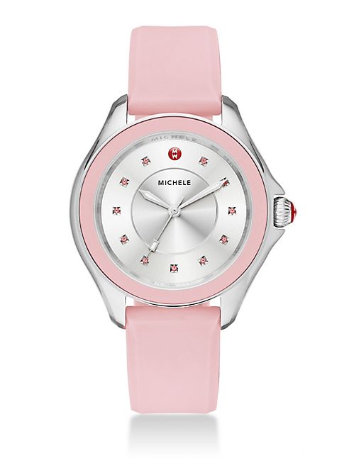 Michele Watches - Cape Topaz, Stainless Steel & Silicone Strap Watch/Powder Pink