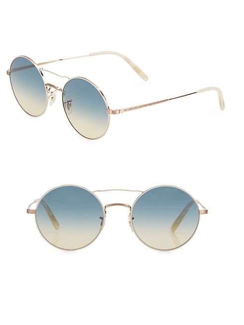 Oliver Peoples - Nickol 53MM Round Goldtone Sunglasses