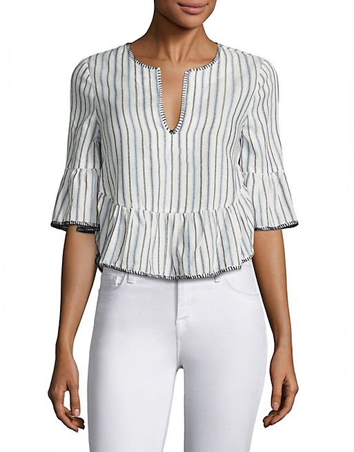 BCBGMAXAZRIA - Striped Ruffled Top