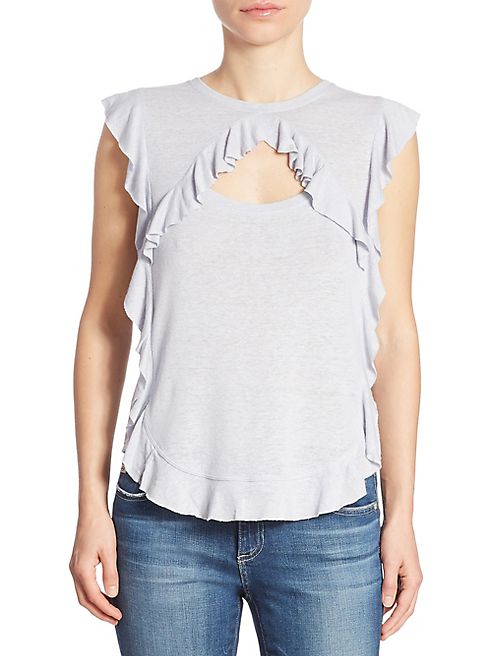 BCBGMAXAZRIA - Ruffle Trimmed Linen Blend Tank Top