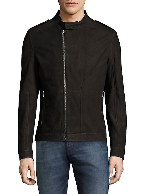 HUGO BOSS - Asymmetric Zip Leather Biker Jacket