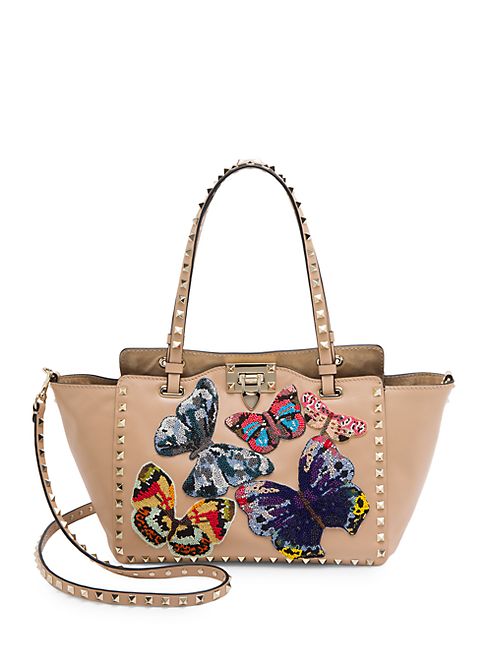 Valentino - Small Rockstud Butterfly Leather Tote