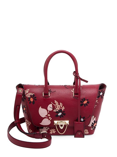 Valentino - Small Demi Lune Floral-Embroidered Leather Satchel