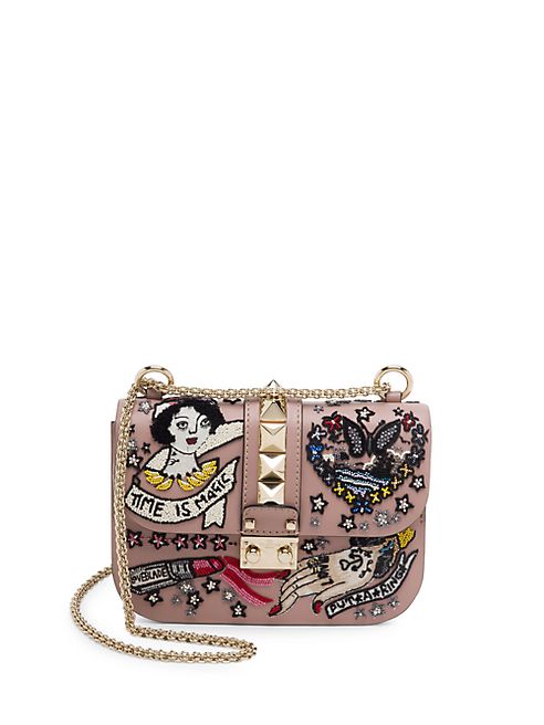 Valentino - Rocklock Embellished Leather Chain Shoulder Bag