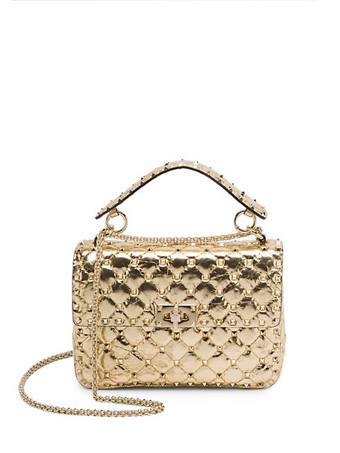 Valentino - Medium Rockstud Spike Metallic Leather Shoulder Bag