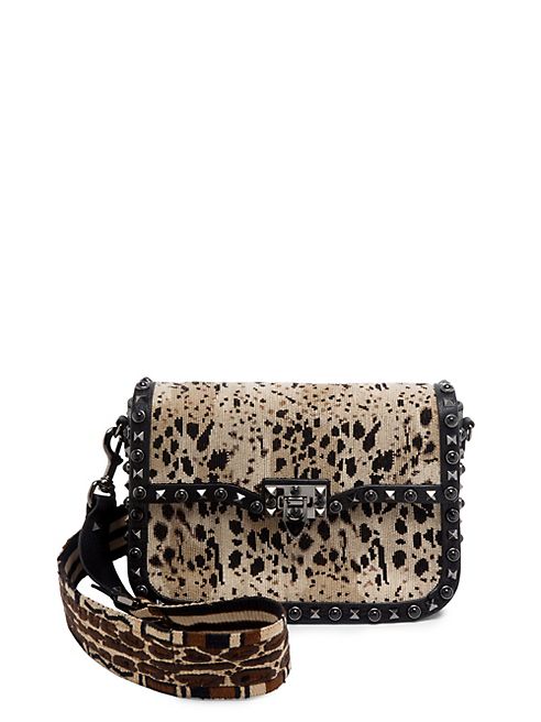 Valentino - Rockstud Beaded Leopard Guitar-Strap Shoulder Bag