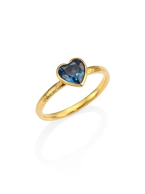 GURHAN - Amulet Hue Blue Topaz & 22-24K Yellow Gold Heart Ring