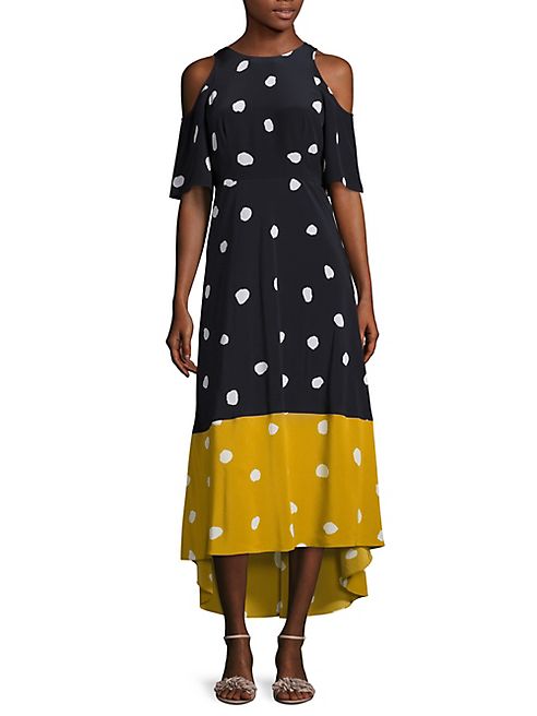 L.K. Bennett - Leia Silk Cold-Shoulder Polka Dot Dress