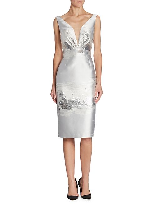 ALBERTO MAKALI - Metallic V-Back Sheath Dress