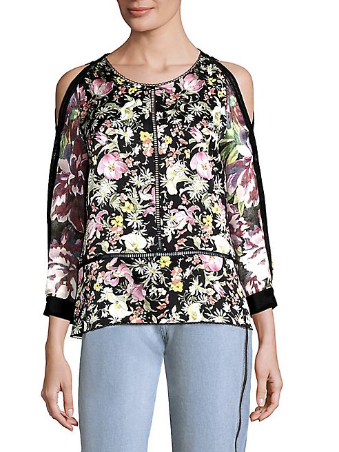 3.1 Phillip Lim - Meadow Floral Silk Cold-Shoulder Top