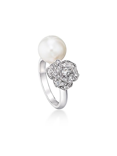 Piaget - Diamond & 10MM White Akoya Pearl Ring