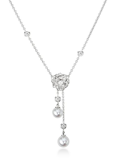 Piaget - Diamond, 6-7MM White Akoya Pearl & 18K White Gold Pendant Necklace