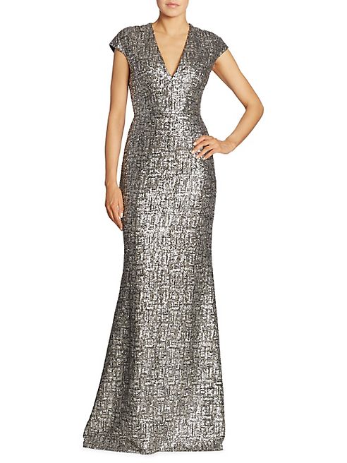 Carmen Marc Valvo - Cap Sleeve Sequin Gown