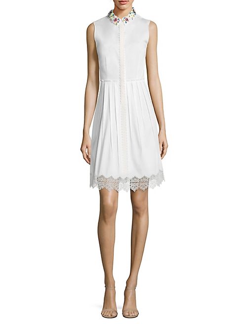 Elie Tahari - Samiyah Embellished Collar Poplin Dress