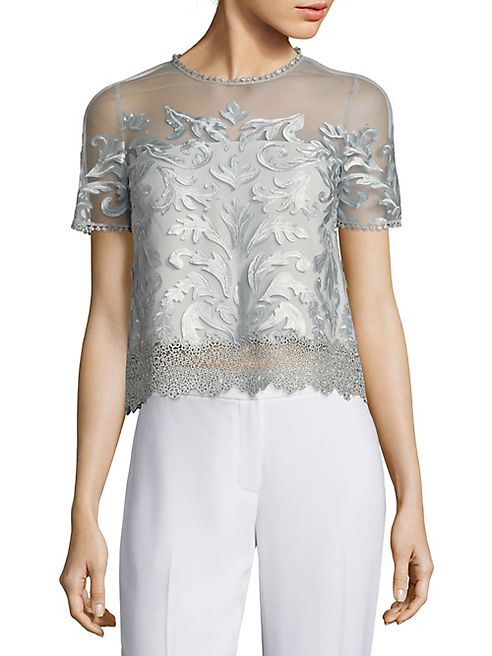 Elie Tahari - Noreen Cropped Organza & Lace Top