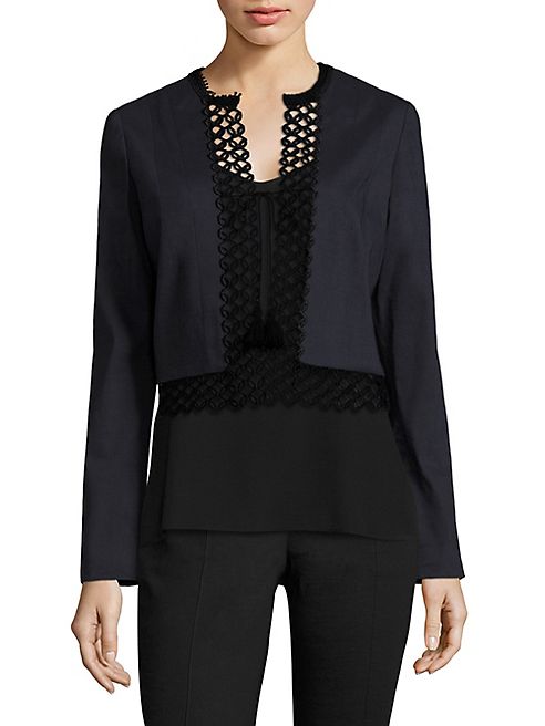 Elie Tahari - Britta Crochet Trim Linen-Blend Jacket