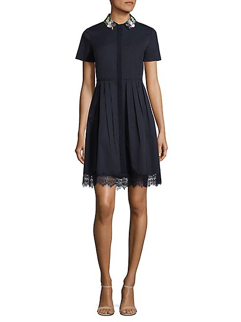 Elie Tahari - Samiyah Embellished Pleated Shirtdress