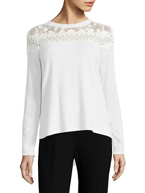 Elie Tahari - Leena Lace Pleated Back Sweater