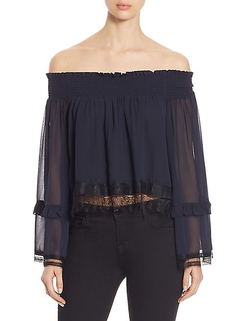 NICHOLAS - Off-The-Shoulder Silk Georgette & Lace Top