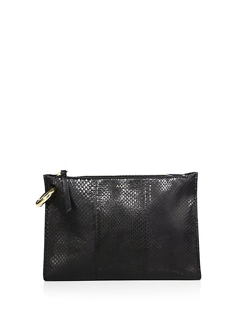 A.L.C. - Joni Snakeskin-Embossed Leather Clutch