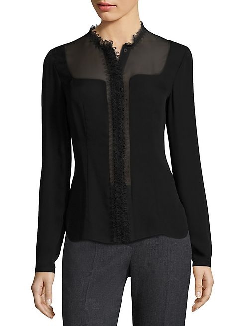 Elie Tahari - Coretta Sheer Insert Silk Blouse