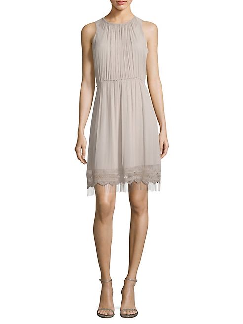 Elie Tahari - Demetria Metallic Fringe Accented Roundneck Dress