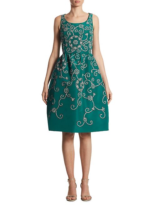 Oscar de la Renta - Strapless Embroidered Silk Dress