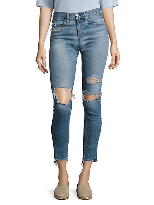 rag & bone/JEAN - Step Hem Distressed Skinny Jeans/Commodore