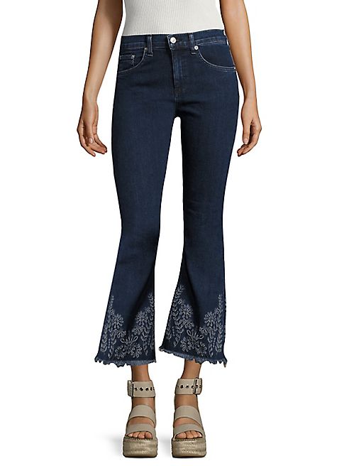 rag & bone/JEAN - Marlowe Embroidered Cropped Flared Jeans/Marlow