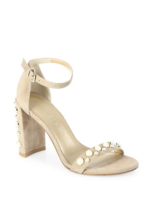 Stuart Weitzman - Morepearls Studded Suede Block Heel Sandals