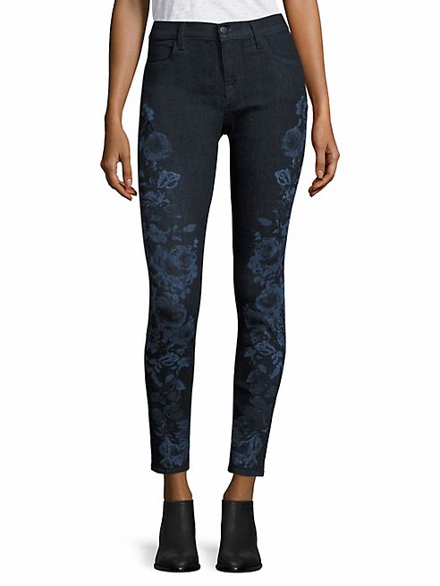 J BRAND - 620 Mid-Rise Floral-Print Super Skinny Jeans