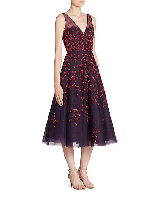 Oscar de la Renta - Beaded V-Neck Dress