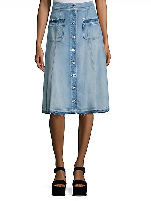 7 For All Mankind - Button-Front Denim Midi Skirt