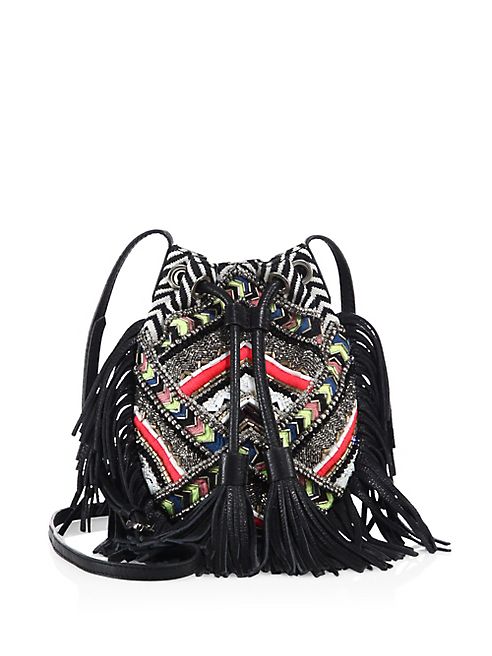 Rebecca Minkoff - Wonder Beaded Phone Leather & Canvas Crossbody Bag