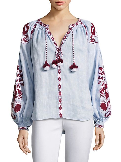 March 11 - Embroidered Hi-Lo Linen Blouse