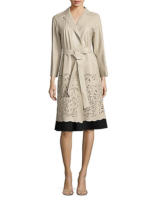 Lafayette 148 New York - Delcy Embroidered Leather Wrap Coat