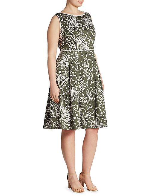 Lafayette 148 New York, Plus Size - Zoe Palm-Print Dress