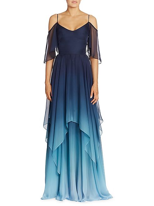 Theia - Cold-Shoulder Ombré Chiffon Gown