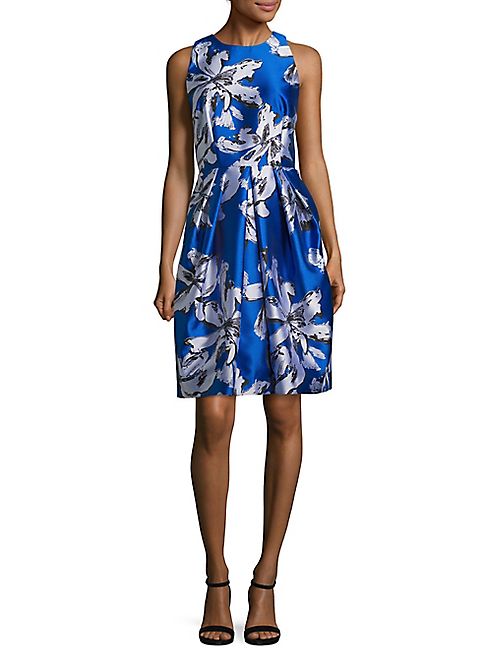 Carmen Marc Valvo - Leaf Print Jacquard Cocktail Dress