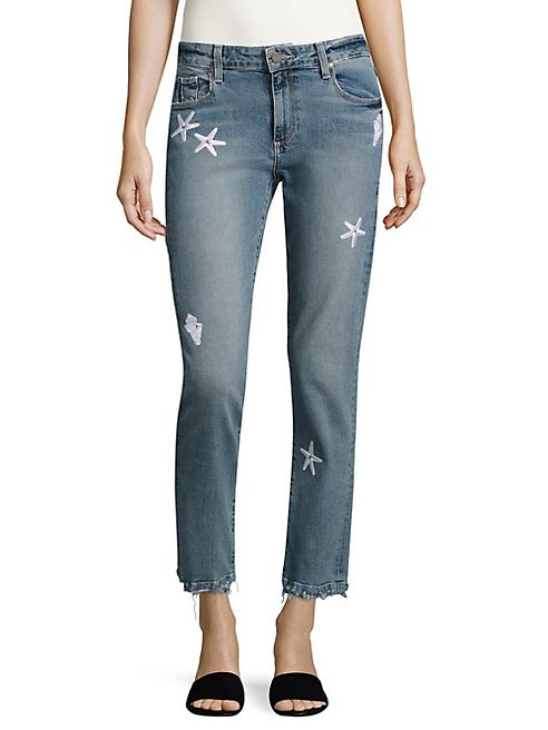 PAIGE - Brigitte Embellished Cropped Straight-Leg Jeans