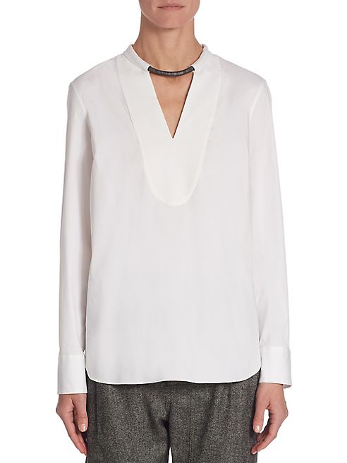 Brunello Cucinelli - Long Sleeve Keyhole Blouse