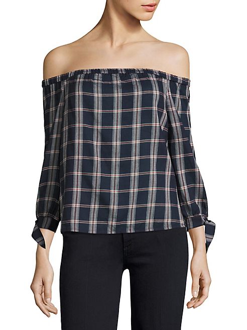 PAIGE - Antonia Plaid Off-the-Shoulder Top